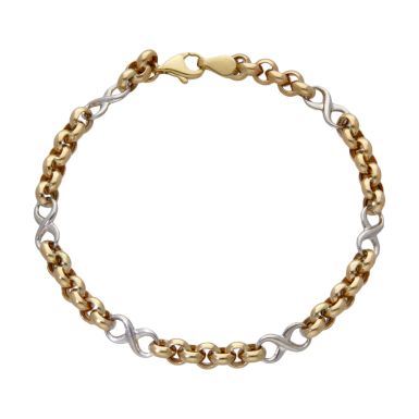 New 9ct Yellow & White Gold Hollow Belcher Infinity Bracelet