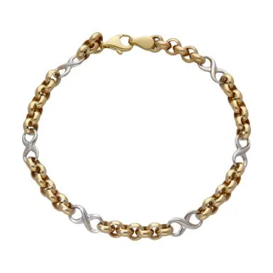 New 9ct Yellow & White Gold Hollow Belcher Infinity Bracelet