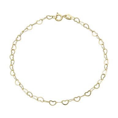 New 9ct Yellow Gold 7" Heart Link Bracelet