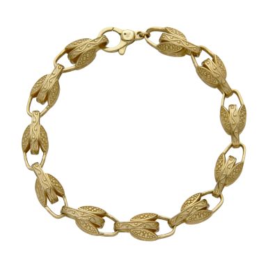 New 9ct Yellow Gold 8.5" Patterned Tulip Link Bracelet 15g