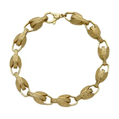 New 9ct Yellow Gold 8.5" Patterned Tulip Link Bracelet 15g