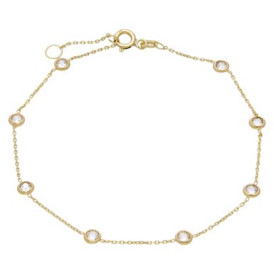 New 9ct Yellow Gold Cubic Zirconia Station Bracelet