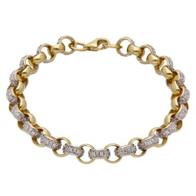 New 9ct Yellow Gold 9" Cubic Zirconia Belcher Bracelet 28.7g