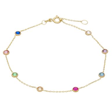 New 9ct Yellow Gold Rainbow Cubic Zirconia Station Bracelet