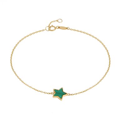 New 9ct Yellow Gold Malachite Star 7.5" Chain Link Bracelet