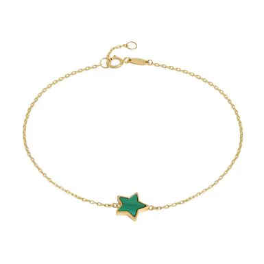 New 9ct Yellow Gold Malachite Star 7.5" Chain Link Bracelet