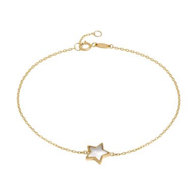 New 9ct Yellow Gold Mother Of Pearl Star Chain Link Bracelet