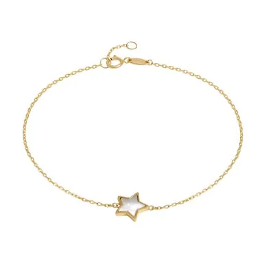 New 9ct Yellow Gold Mother Of Pearl Star Chain Link Bracelet
