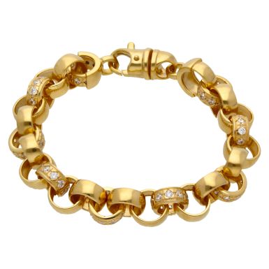 New 9ct Gold 8.5" Cubic Zirconia Belcher Link Bracelet 38.8g
