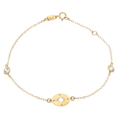 New 9ct Yellow Gold 7" Cubic Zirconia Set Compass Bracelet