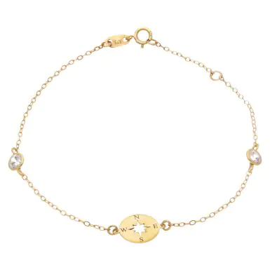 New 9ct Yellow Gold 7" Cubic Zirconia Set Compass Bracelet