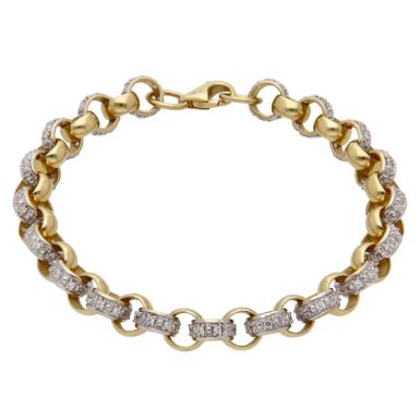 New 9ct Yellow Gold 8" Cubic Zirconia Belcher Bracelet 27g