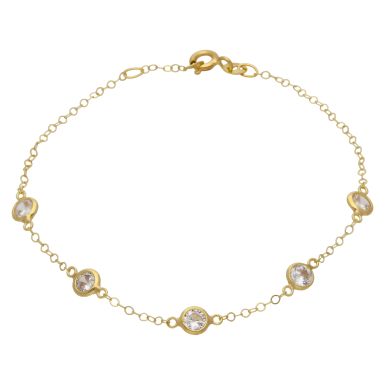 New 9ct Yellow Gold 7.5" Cubic Zirconia Station Bracelet