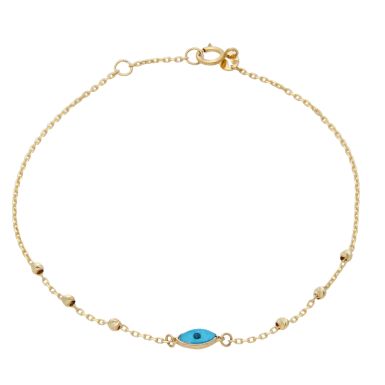 New 9ct Yellow Gold Evil Eye Beaded Station Bracelet