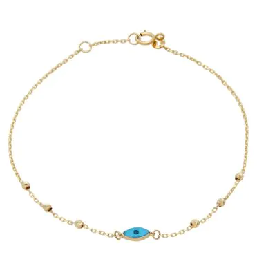 New 9ct Yellow Gold Evil Eye Beaded Station Bracelet