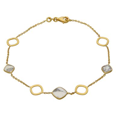 New 9ct Yellow Gold 7.5" Howlite Gemstone Squares Bracelet