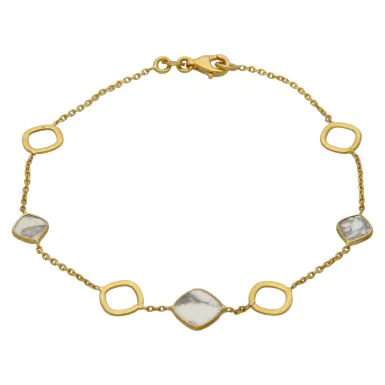 New 9ct Yellow Gold 7.5" Howlite Gemstone Squares Bracelet