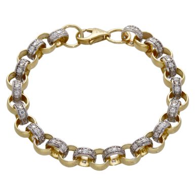 New 9ct Yellow Gold 7.5" Cubic Zirconia Belcher Bracelet 16g