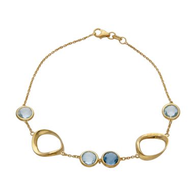 New 9ct Yellow Gold 7.5" Blue Topaz Open Circle Link Bracelet
