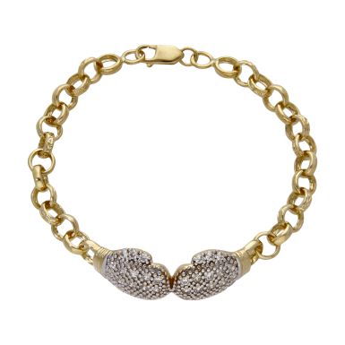 New 9ct Gold 8.5" Cubic Zirconia Boxing Gloves Belcher Bracelet