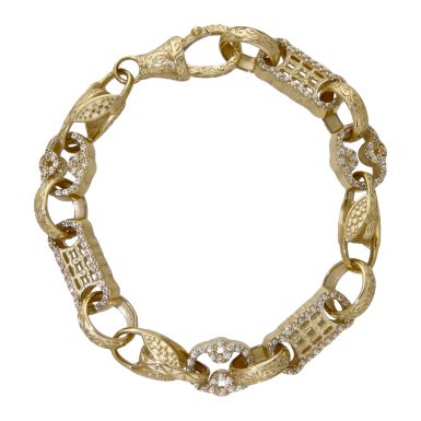 New 9ct Yellow Gold Childs 5" Tulip & Gemstone Bar Link Bracelet