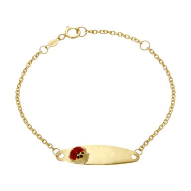 New 9ct Yellow Gold Childs 5.5" LadyBird ID Bar Belcher Bracelet