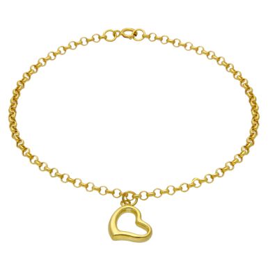 New 9ct Yellow Gold Hollow Belcher Link Floating Heart Bracelet