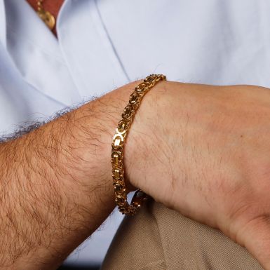 New 9ct Yellow Gold 8.5" Flat Byzantine Link Bracelet 22.4g