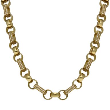 New 9ct Gold 23" Cubic Zirconia Figaro Belcher Link Chain 82g