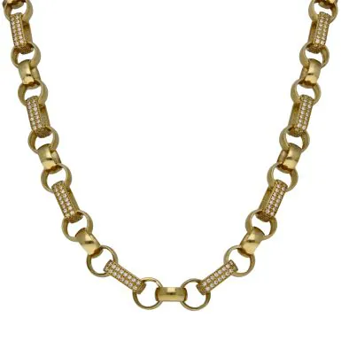 New 9ct Gold 23" Cubic Zirconia Figaro Belcher Link Chain 82g