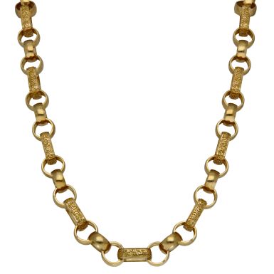 New 9ct Gold 24" Pattern & Plain Figaro Belcher Link Chain 87g