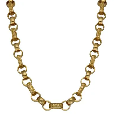 New 9ct Gold 24" Pattern & Plain Figaro Belcher Link Chain 87g