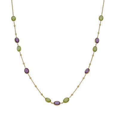 New 9ct Yellow Gold 18" Amethyst & Peridot Set Beaded Necklace
