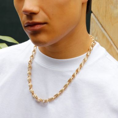 New 9ct Yellow Gold 22" Patterned Tulip Link Chain Necklace 63g