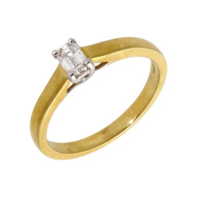 New 18ct Yellow Gold 0.34ct Emerald Cut Diamond Solitaire Ring