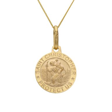 New 9ct Yellow Gold St Christopher & 18 Inch Chain Necklace