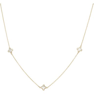 New 9ct Yellow Gold Mother Of Pearl Clover Petal 16-17" Necklace