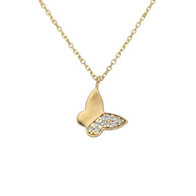 New 9ct Yellow Gold Cubic Zirconia Butterfly 16-17" Necklace