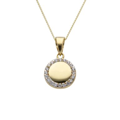 New 9ct Yellow Gold Cubic Zirconia Circle & 18" Chain Necklace