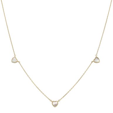 New 9ct Yellow Gold 16-17" Mother Of Pearl Triple Heart Necklace