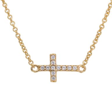 New 9ct Gold Cubic Zirconia Sideways Resurrection Cross Necklace