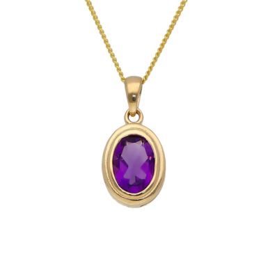 New 9ct Yellow Gold Oval Amethyst Pendant & 18" Necklace
