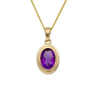 New 9ct Yellow Gold Oval Amethyst Pendant & 18" Necklace