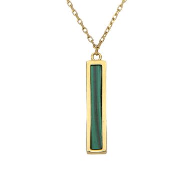 New 9ct Yellow Gold Malachite Bar 16-17" Adjustable Necklace
