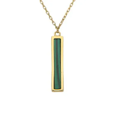 New 9ct Yellow Gold Malachite Bar 16-17" Adjustable Necklace