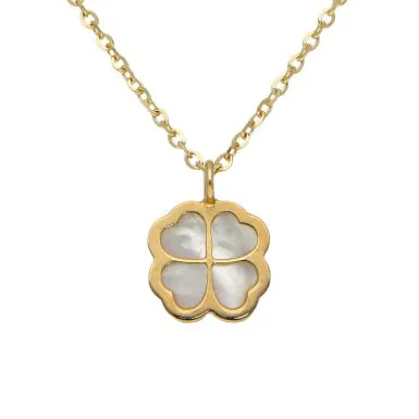New 9ct Yellow Gold 16" Mother Of Pearl Petal Necklace