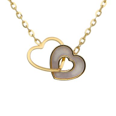 New 9ct Yellow Gold 16" Mother Of Pearl Entwined Hearts Necklace