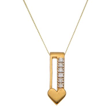 New 9ct Yellow Gold Cubic Zirconia Arrow Heart Matching Necklace and Earrings Set
