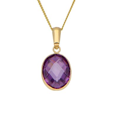New 9ct Yellow Gold Purple Cubic Zirconia 18" Pendant Necklace