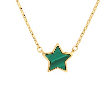 New 9ct Yellow Gold Malachite Star 17" Chain Link Necklace